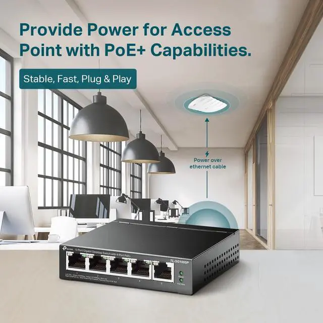 Alt view image 5 of 5 - TP-Link TL-SG1005P, 5 Port Gigabit PoE Switch, 4 PoE+ Ports @65W, Desktop, Plug & Play, Sturdy Metal w/ Shielded Ports, Fanless, QoS & IGMP Snooping