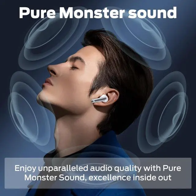 Alt view image 2 of 5 - Monster N-Lite 203 AirLinks Wireless Earbuds Bluetooth 5.3 Headphones HiFi Stereo, Wireless Earphones with IPX6 Waterproof, 30H Playback, Type-C Charging, HD Clear Call, Touch Control in