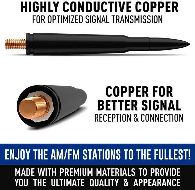 Alt view image 2 of 5 - Antenna for Dodge RAM 1500 (2009-2023) - Highly Durable Premium Truck Antenna 5.45 Inch - Car Wash-Proof Radio Antenna for FM AM - Black, 50 Caliber Design - Ram 1500 Accessories