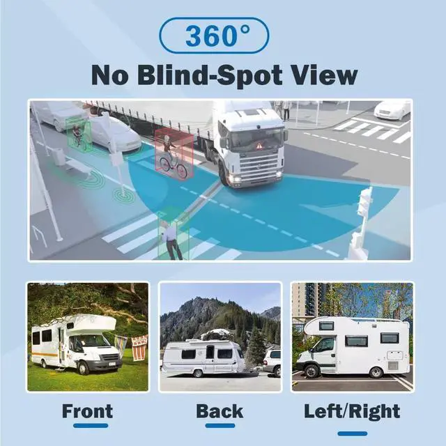 Alt view image 3 of 5 - 10,36-Inch 4-Channel 128GB Large Audio Screen 1080P Backup Camera Monitor & Built-in DVR Video Recorder for RV Truck Trailer Rear Side Front Reversing View Wired System Image Waterproof