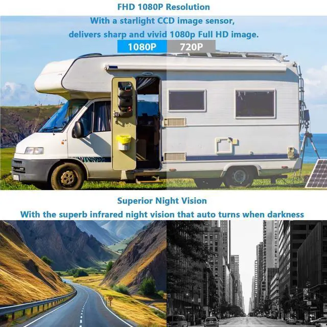 Alt view image 5 of 5 - 10,36-Inch 4-Channel 128GB Large Audio Screen 1080P Backup Camera Monitor & Built-in DVR Video Recorder for RV Truck Trailer Rear Side Front Reversing View Wired System Image Waterproof