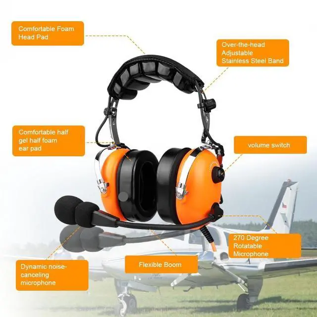 Alt view image 2 of 5 - Aviation Ground Crew Headset, NC Mic, PTT, Comfort Pads, 6ft Cord w/ Plug