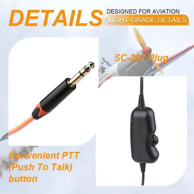 Alt view image 3 of 5 - Aviation Ground Crew Headset, NC Mic, PTT, Comfort Pads, 6ft Cord w/ Plug