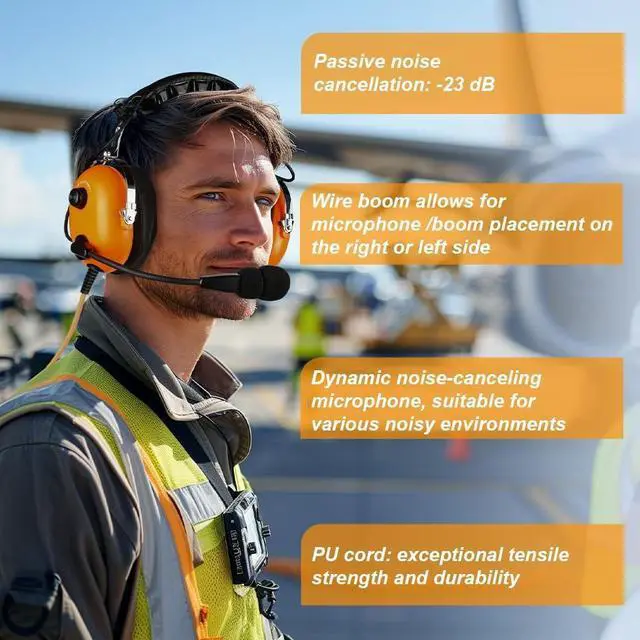 Alt view image 4 of 5 - Aviation Ground Crew Headset, NC Mic, PTT, Comfort Pads, 6ft Cord w/ Plug