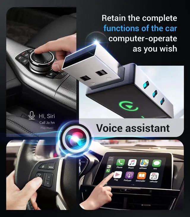 Alt view image 4 of 5 - 2025 Wireless CarPlay Adapter for iPhone 30ms Latency Wired to Wireless for Apple CarPlay Wireless Adapter 3S Connection Adaptable to iOS10+ Version & Cars from 2015+ Mini Size Ca