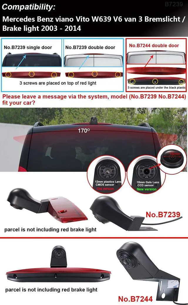 Alt view image 4 of 5 - Super HD 1280x720 Pixels 1000 TV Lines 3rd Brake Light Reversing Camera Brake lamp Parking Camera for Mercedes Benz Viano Vito W639 Van 3 2003-2014 VW Crafter ab 2017 Transporter Van