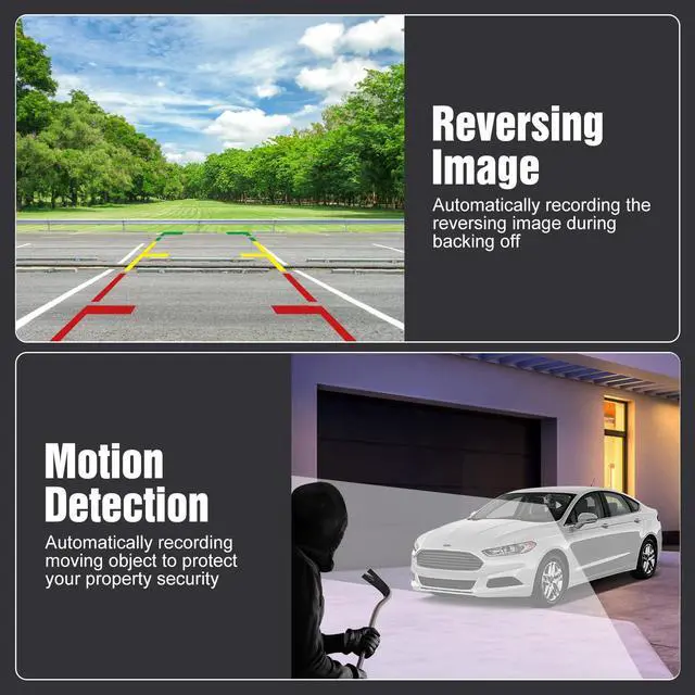 Alt view image 5 of 5 - 3 Channel Dash Camera Front and Rear Inside, 1080P HD Dash Cam with 64GB Card, Triple DVR Dash Camera with APP Control, 2IPS Screen, Night Vision, Loop Recording, Motion Detection, Reversing Image