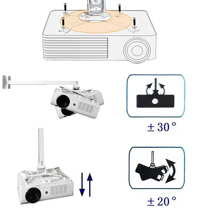 Alt view image 4 of 5 - Deselen Projector Ceiling and Wall Mount, Easy Installation Versatile Mount, Universal Max 20 kg, White