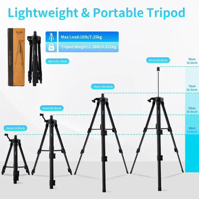 Alt view image 2 of 5 - SITERAY 39 Inch Portable Tripod, Lightweight Adjustable Stand with Horizontal Bubble Level, 1/4"-20 & 5/8" Thread Mount for Tools, Cameras, Projectors,DIY, Lighting and Home Use