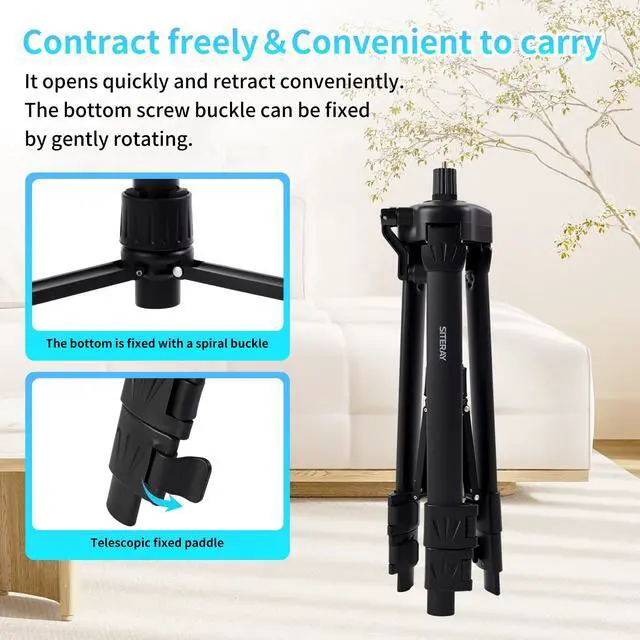 Alt view image 4 of 5 - SITERAY 39 Inch Portable Tripod, Lightweight Adjustable Stand with Horizontal Bubble Level, 1/4"-20 & 5/8" Thread Mount for Tools, Cameras, Projectors,DIY, Lighting and Home Use