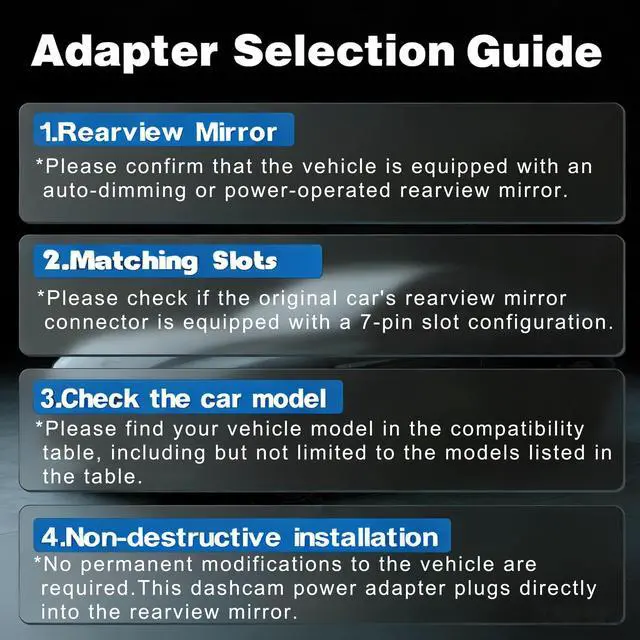Alt view image 2 of 5 - Rkakneecs Dashcam Power Adapter (7-pin Type B), Compatible with Select Nissan, Mitsubishi, Toyota, & More. Connects to The Rearview Mirror, Non-Destructive Installation, Plug and Play.