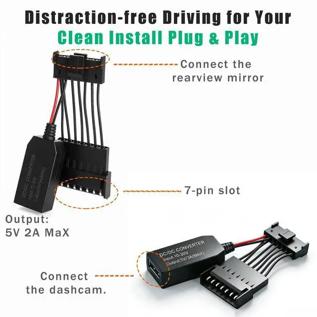 Alt view image 4 of 5 - Rkakneecs Dashcam Power Adapter (7-pin Type B), Compatible with Select Nissan, Mitsubishi, Toyota, & More. Connects to The Rearview Mirror, Non-Destructive Installation, Plug and Play.