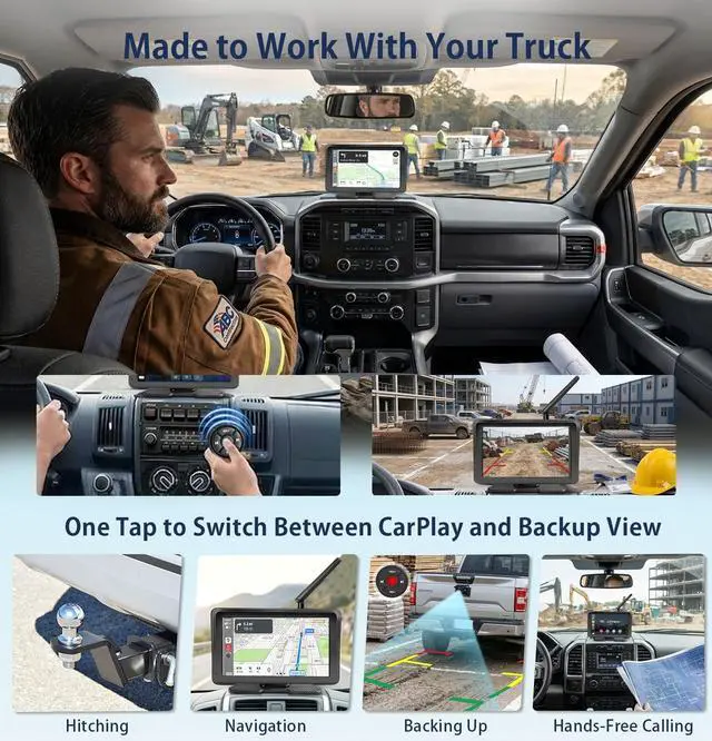 Alt view image 2 of 5 - URVOLAX Wireless Backup Camera for Trucks - 7" Portable Apple CarPlay Android Auto Touchscreen Monitor - 10000mAh Solar Magnetic Rear View Camera for Heavy Duty Pickup,Cargo Trailer Van,Box Sem