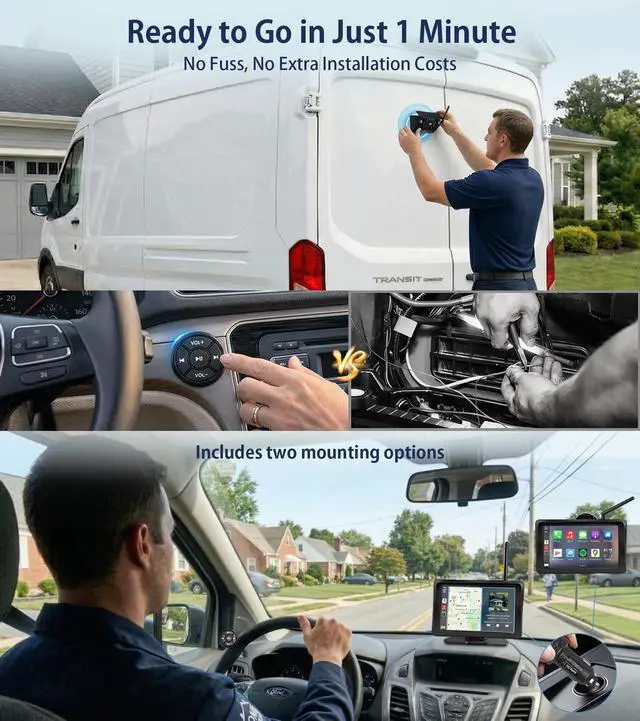 Alt view image 3 of 5 - URVOLAX Wireless Backup Camera for Trucks - 7" Portable Apple CarPlay Android Auto Touchscreen Monitor - 10000mAh Solar Magnetic Rear View Camera for Heavy Duty Pickup,Cargo Trailer Van,Box Sem