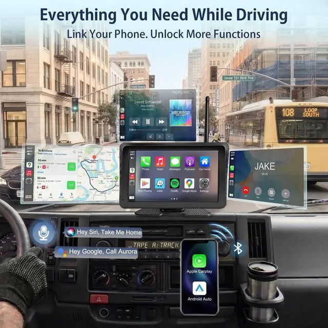 Alt view image 5 of 5 - URVOLAX Wireless Backup Camera for Trucks - 7" Portable Apple CarPlay Android Auto Touchscreen Monitor - 10000mAh Solar Magnetic Rear View Camera for Heavy Duty Pickup,Cargo Trailer Van,Box Sem