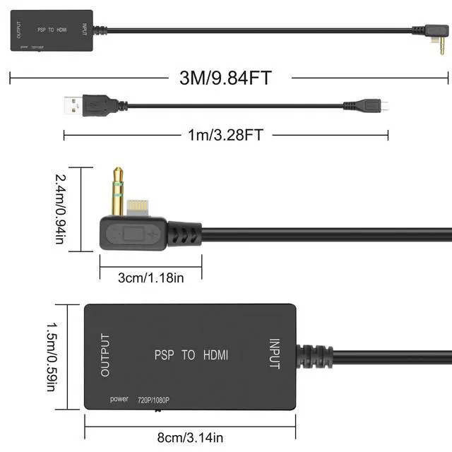 Alt view image 2 of 5 - MEIRIYFA PSP2000/PSP3000 to HDMI Adapter Converter HDMI Cable for PSP2000/3000 Handheld Game Console Accessories Support 1080p/720p for HDTV MonitorProjector -9.84FT