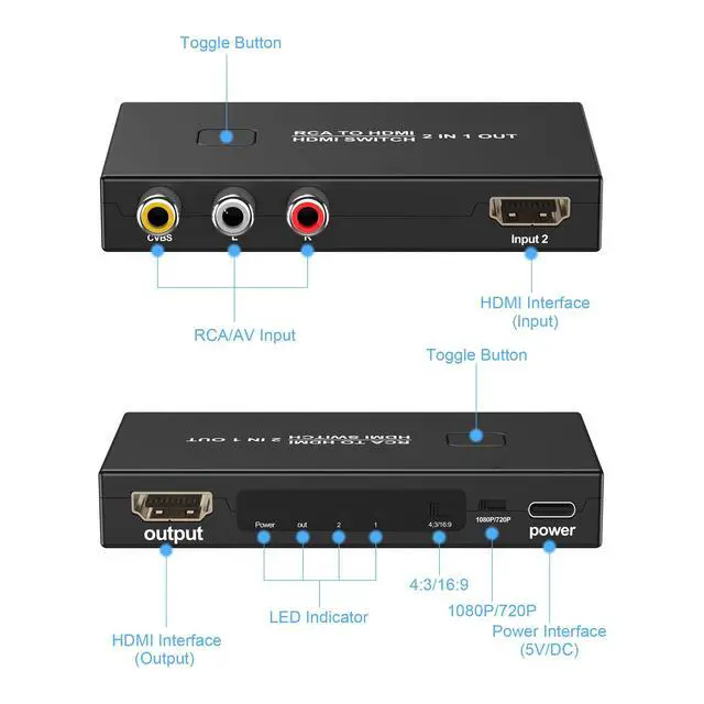 Alt view image 2 of 5 - RCA to HDMI Converter, AV to HDMI Converter Adapter 2 in 1 Out