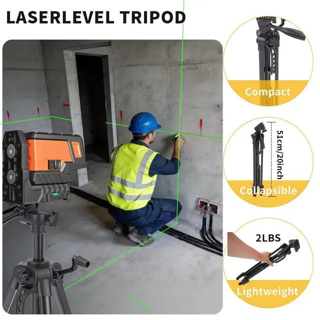 Alt view image 2 of 5 - Laser Level Tripod Compatible with Klein Tools, 20" Adjustable Laser Tripod Stand with 1/4"-20 Thread Mount, Lightweight Tripod with Non-Skid Feet, Collapsible Legs, Carrying Pouch Included