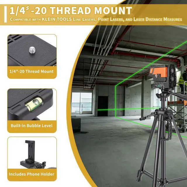 Alt view image 3 of 5 - Laser Level Tripod Compatible with Klein Tools, 20" Adjustable Laser Tripod Stand with 1/4"-20 Thread Mount, Lightweight Tripod with Non-Skid Feet, Collapsible Legs, Carrying Pouch Included