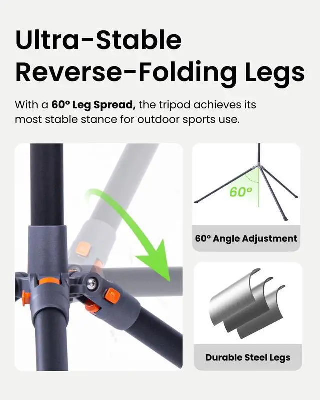 Alt view image 5 of 5 - XbotGo NT4 PRO Carbon Fiber Tripod - Professional 12.8ft / 3.9m Extra Tall Sport Camera Stand with Air-Cushioned Center Column, Steady Horseshoe Foot Pads for Game Recording, Seamlessly Fits Falcon