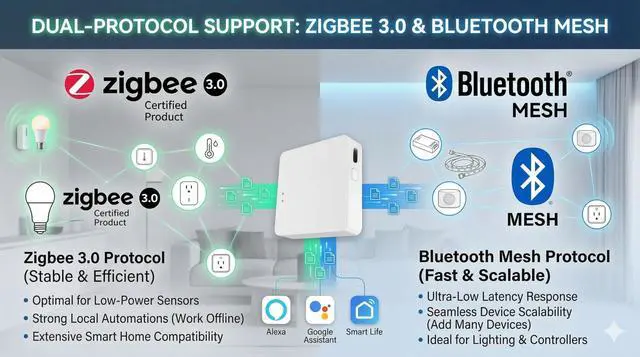 Alt view image 3 of 5 - Toyanc Smart Multi-Mode Gateway, Zigbee 3.0 & Bluetooth Mesh Hub, Tuya Smart Life App Control, Compatible with Alexa & Google Home, 2.4GHz Wireless Bridge (White)