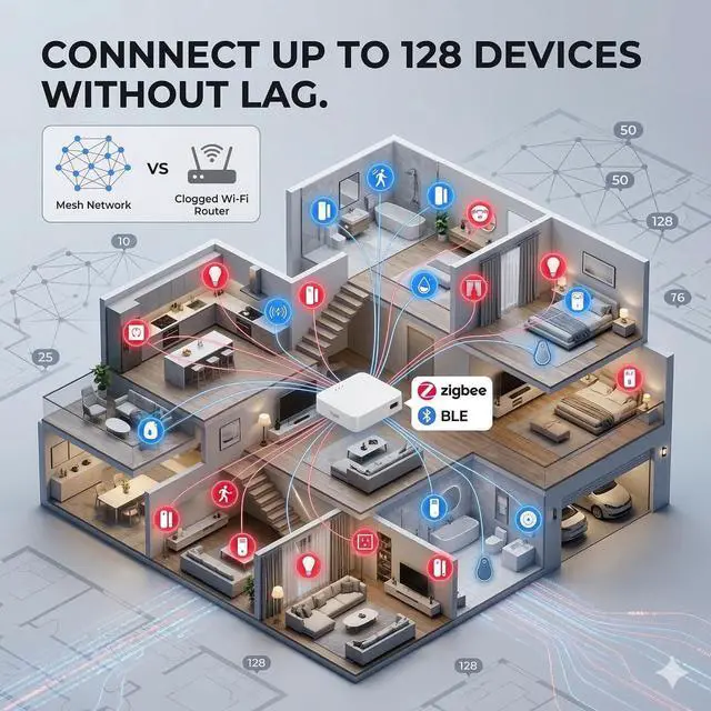 Alt view image 4 of 5 - Toyanc Smart Multi-Mode Gateway, Zigbee 3.0 & Bluetooth Mesh Hub, Tuya Smart Life App Control, Compatible with Alexa & Google Home, 2.4GHz Wireless Bridge (White)