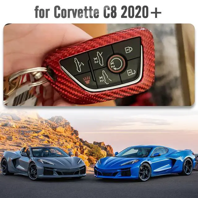 Alt view image 2 of 5 - G Brand Genuine Carbon Fiber for Chevrolet Corvette C8 Key Fob Case Cover 2020 2021 2022 (Red, Black) Keyless Entry Shell Trim (Red), 4 x 1 x 1