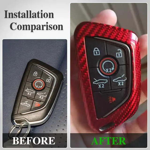 Alt view image 3 of 5 - G Brand Genuine Carbon Fiber for Chevrolet Corvette C8 Key Fob Case Cover 2020 2021 2022 (Red, Black) Keyless Entry Shell Trim (Red), 4 x 1 x 1