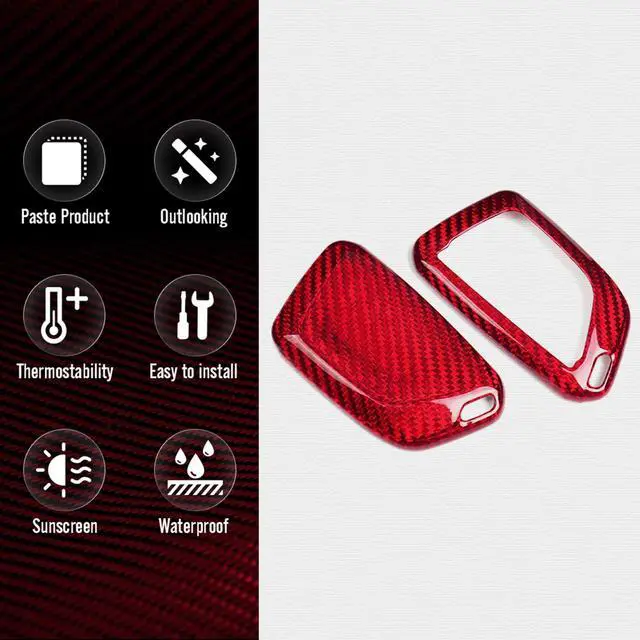 Alt view image 4 of 5 - G Brand Genuine Carbon Fiber for Chevrolet Corvette C8 Key Fob Case Cover 2020 2021 2022 (Red, Black) Keyless Entry Shell Trim (Red), 4 x 1 x 1