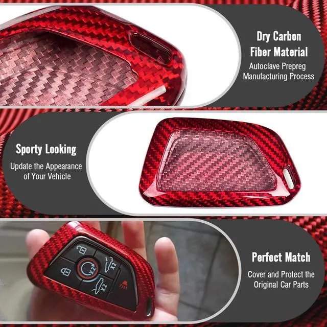 Alt view image 5 of 5 - G Brand Genuine Carbon Fiber for Chevrolet Corvette C8 Key Fob Case Cover 2020 2021 2022 (Red, Black) Keyless Entry Shell Trim (Red), 4 x 1 x 1