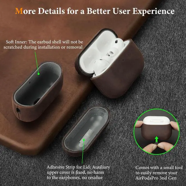 Alt view image 5 of 5 - Anlinser Genuine Leather AirPods Pro 3 Case Compatible with MagSafe