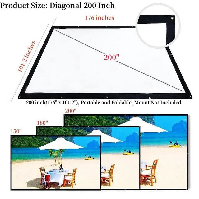 Alt view image 3 of 5 - 200 Inch Portable Projector Screen Outdoor, YF2009SZ 16:9 Foldable HD Large Thick Canvas Movie Screen for Home Theater Office Presentation Outside Camping Party