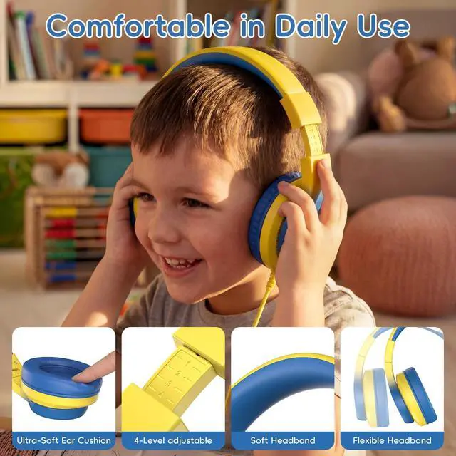 Alt view image 5 of 5 - Wired Kids Headphones for School 2 Pack,USB Type C Headphones for Kids, 85dB Safe Volume, HD Stereo Sound,Comfortable Fit, Adjustable &Foldable, Ideal for School/ Travel(Gradient Pink+Light Yellow)