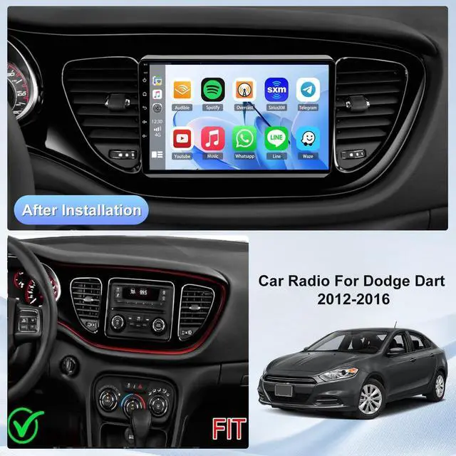 Alt view image 2 of 5 - 4G+64G 9Inch HD Touch Screen Car Stereo Radio for Dodge Dart 2012-2016, Android 13 Double Din Car Radio Receiver with Carplay Android Auto,GPS Navigation,Bluetooth5.0, FM/RDS, SWC,Backup Camera Mic