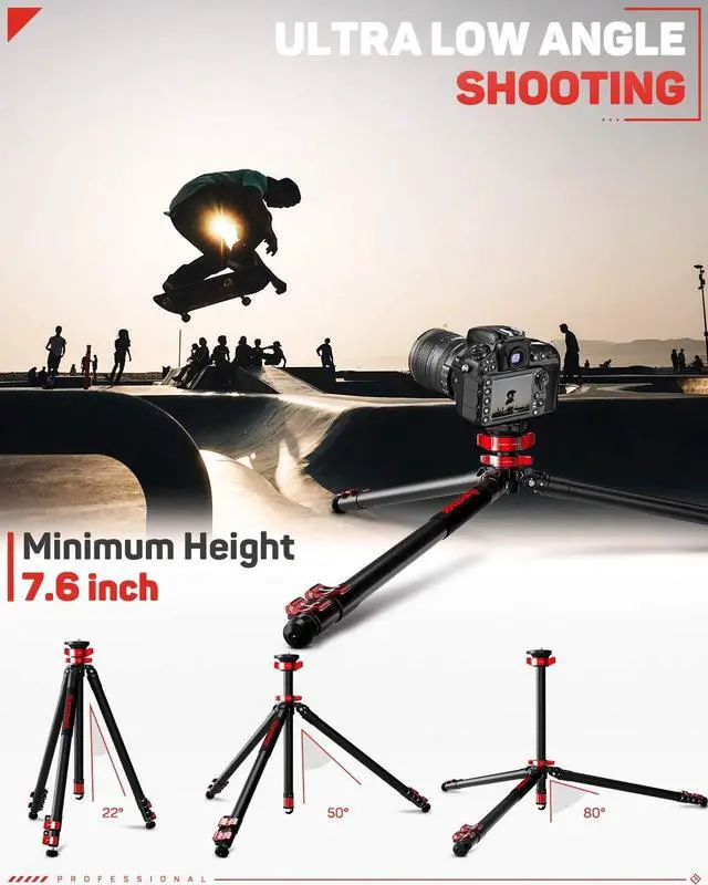 Alt view image 2 of 5 - IFOOTAGE Camera Tripod TA6S, 65" Aluminum Video Tripod, Professional Tripod for Camera 3 Sections with Centre Pole, Compatible with Canon, Nikon, Sony DSLR Camcorder, Payload 13.2lb