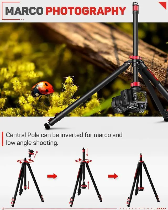 Alt view image 3 of 5 - IFOOTAGE Camera Tripod TA6S, 65" Aluminum Video Tripod, Professional Tripod for Camera 3 Sections with Centre Pole, Compatible with Canon, Nikon, Sony DSLR Camcorder, Payload 13.2lb