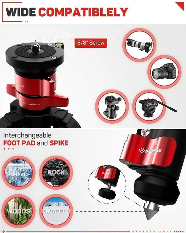 Alt view image 4 of 5 - IFOOTAGE Camera Tripod TA6S, 65" Aluminum Video Tripod, Professional Tripod for Camera 3 Sections with Centre Pole, Compatible with Canon, Nikon, Sony DSLR Camcorder, Payload 13.2lb