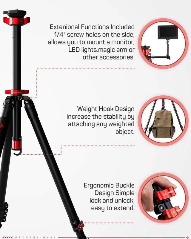 Alt view image 5 of 5 - IFOOTAGE Camera Tripod TA6S, 65" Aluminum Video Tripod, Professional Tripod for Camera 3 Sections with Centre Pole, Compatible with Canon, Nikon, Sony DSLR Camcorder, Payload 13.2lb