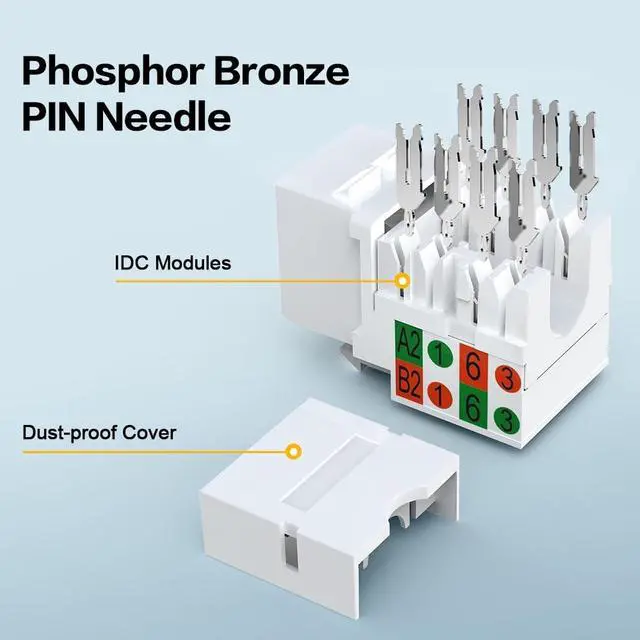Alt view image 3 of 5 - Enmane Cat6 RJ45 Keystone Jack Keystone Jack 90 Angled Ethernet Punch Down Keystone Modules 50pack