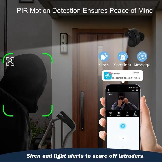 Alt view image 4 of 5 - Rraycom 2Pack 5G/2.4G WiFi Security Cameras Wireless Outdoor, 2K Battery Powered Cameras for Home Security with AI Motion Detection, Color Night Vision, Siren, 2-Way-Audio, Works/Alexa,Waterpro
