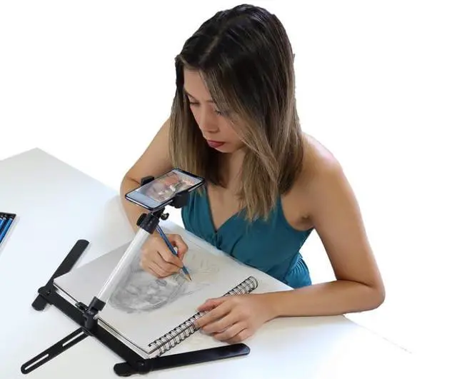Alt view image 4 of 5 - YIFMEIG Overhead Tripod for Mini Projector - Phone Holder,Camera Stand,Webcam,Stronger Support with Clip for Cookie Decorating,eaching Online Live Streaming and Showing 360 Rotation