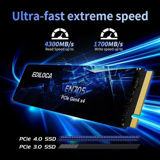 Alt view image 2 of 5 - Ediloca 500GB SSD NVMe M.2 2280 PCIe Gen4 x4 Internal Solid State Drive - Up to 4300MB/s, 500GB SSD PS5 Dynamic SLC Cache, PS5 Compatible for Gaming PC Laptop(EN705)
