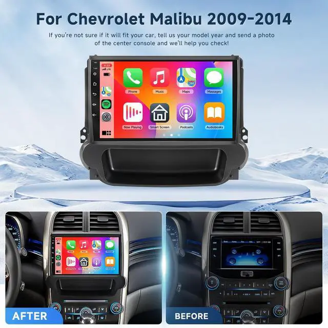 Alt view image 2 of 5 - 4 Core+64G Car Stereo for Chevrolet Malibu 2009-2014 with Wireless Carplay Android Auto, 9 Inch Android 13 Touch Screen Radio WiFi/GPS, Bluetooth, FM/RDS, SWC+Backup Camera