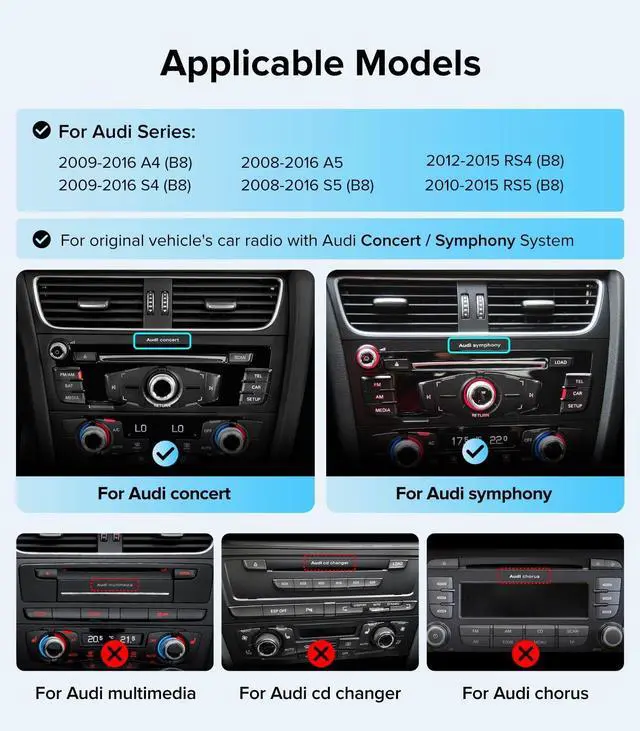 Alt view image 2 of 5 - 10.25" Linux Car Stereo for Audi A4 B8 S4 A5 S5 RS5 (2009-2016) Concert & Symphony System - Wireless CarPlay Android Auto Head Unit, 1920x720 IPS Touch Screen, Retains Factory Radio & Knob Cont