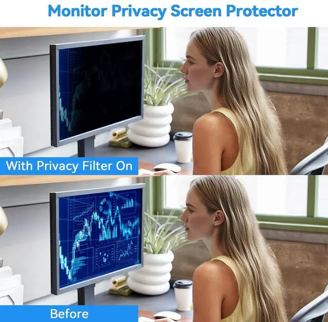Alt view image 3 of 5 - MOSISO 2 Pack 24 inch Computer Privacy Screen for 16:9 Aspect Ratio Monitor, Double Sided Anti-Glare Eye Protection Blue Light Blocking Screen Protector, Removable Anti-Scratch Privacy Filter