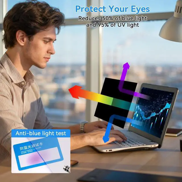 Alt view image 5 of 5 - MOSISO 2 Pack 24 inch Computer Privacy Screen for 16:9 Aspect Ratio Monitor, Double Sided Anti-Glare Eye Protection Blue Light Blocking Screen Protector, Removable Anti-Scratch Privacy Filter