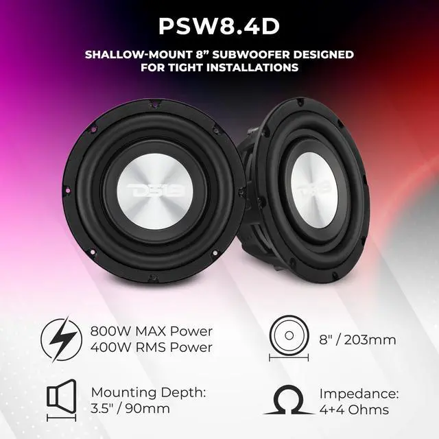 Alt view image 2 of 5 - DS18 PSW10.2D Shallow Mount Subwoofer (8" Dual 4 Ohm)
