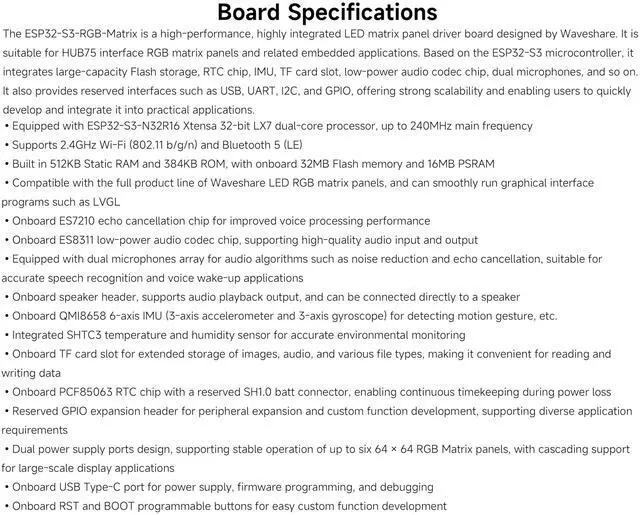 Alt view image 3 of 5 - ESP32-S3 RGB Matrix Driver Board,Onboard Dual Microphones Array, Support 2.4 GHz Wi-Fi and Bluetooth 5 (BLE), AI Voice Interaction, Support Driving Multiple LED Matrix Panels
