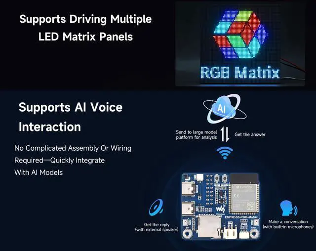 Alt view image 4 of 5 - ESP32-S3 RGB Matrix Driver Board,Onboard Dual Microphones Array, Support 2.4 GHz Wi-Fi and Bluetooth 5 (BLE), AI Voice Interaction, Support Driving Multiple LED Matrix Panels