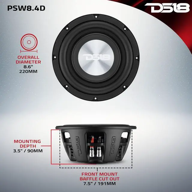 Alt view image 5 of 5 - DS18 PSW10.2D Shallow Mount Subwoofer (8" Dual 4 Ohm)